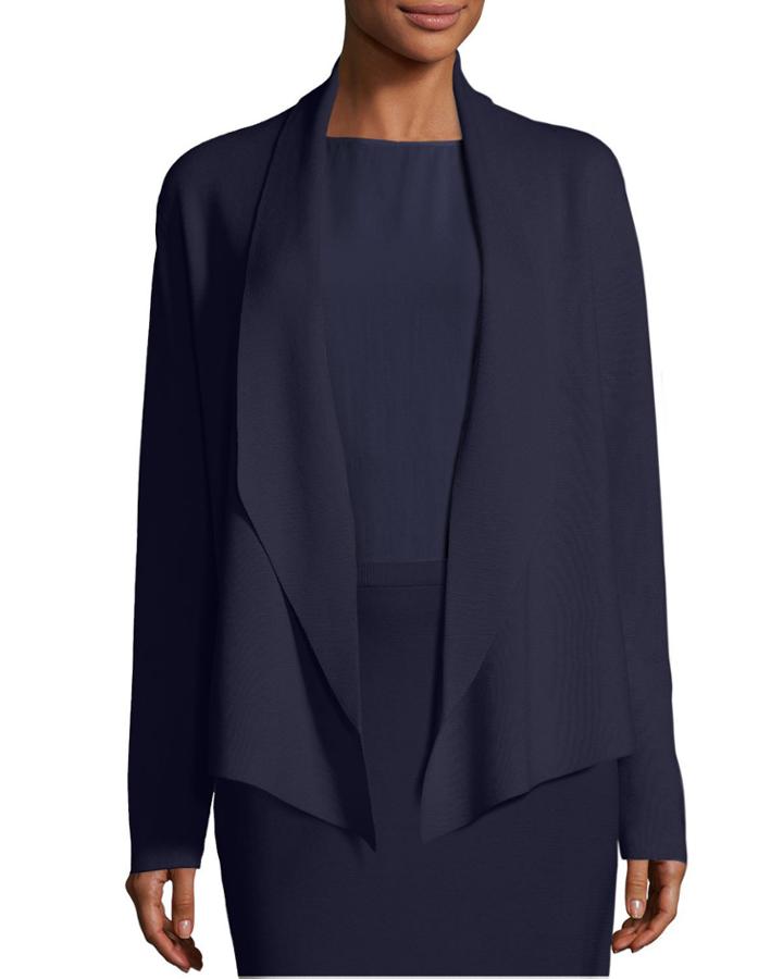 Petite Shawl-collar Draped Knit Jacket