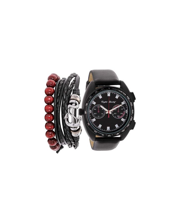 Men's 45mm Leather Watch & Bracelets