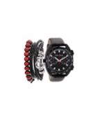 Men's 45mm Leather Watch & Bracelets
