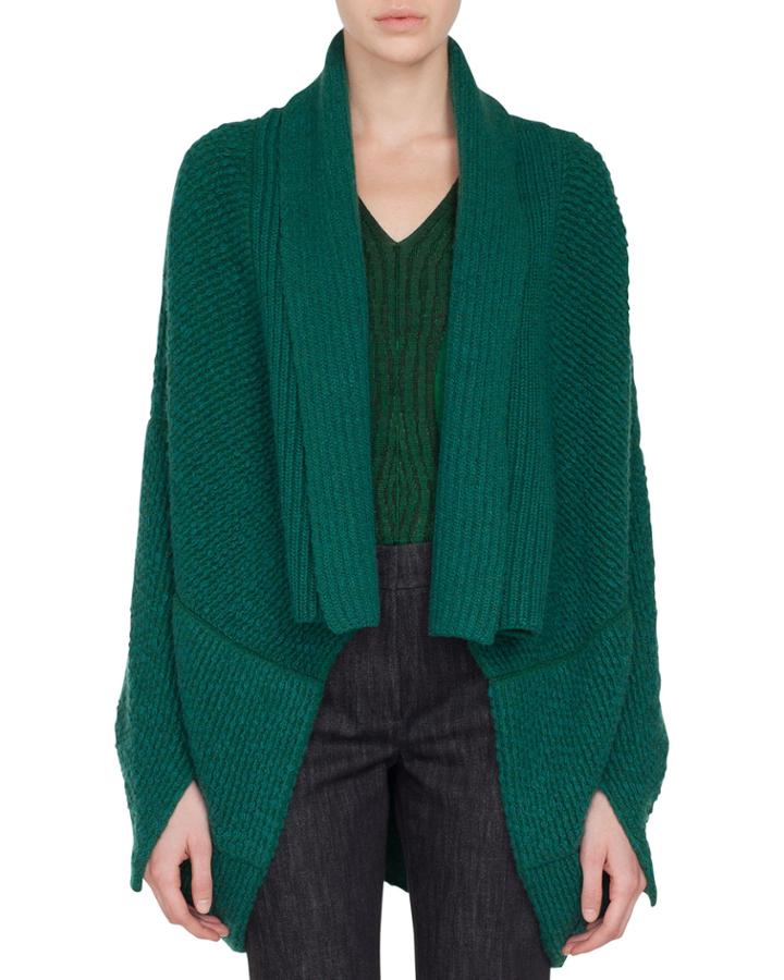 Open-front Asymmetric-cut Boucle Cashmere-wool Cardigan