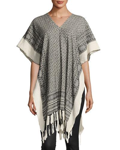 Bali Woven-border Fringed Poncho