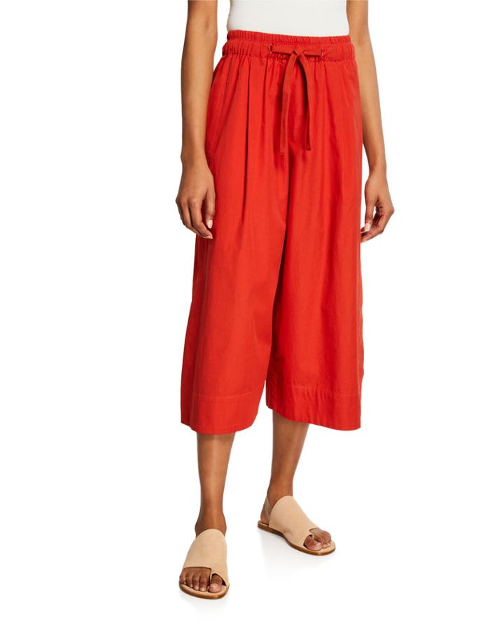 Cropped Drawstring Cotton Culottes