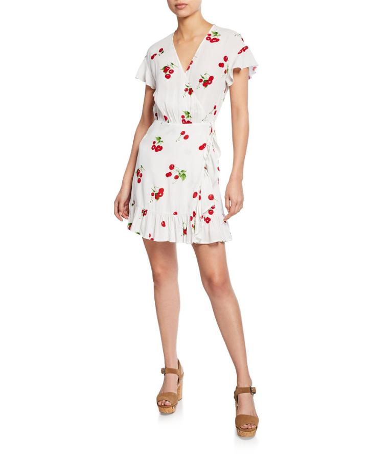 Koreen Cherry-print Mini Ruffle Wrap Dress