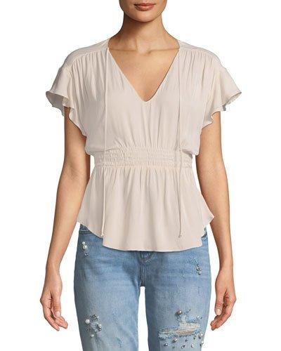 V-neck Flutter-sleeve Blouse