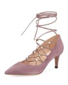 Rockstud Suede Ankle-wrap Pumps