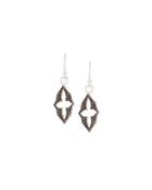 18k Open Kite Cross Dangle & Drop Earrings W/ Black Diamonds