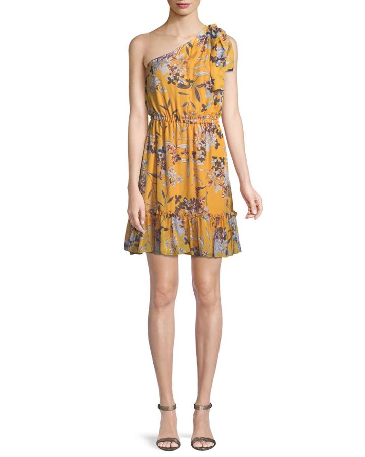 Carmela Floral Silk One-shoulder Dress