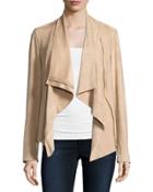 Faux-suede Double-zip Jacket, Beige