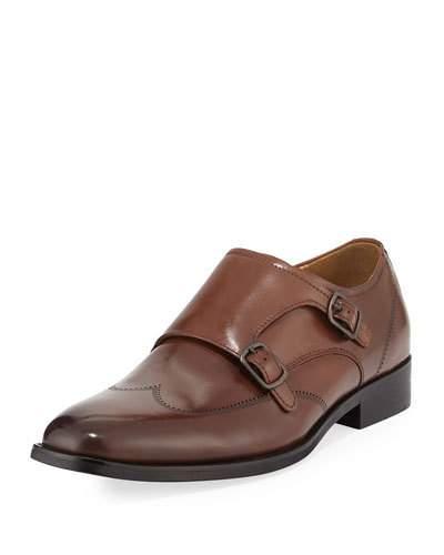 Lyfe Of Leisure Leather Double-monk Shoe With Silver Technology, Brown