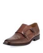 Lyfe Of Leisure Leather Double-monk Shoe With Silver Technology, Brown