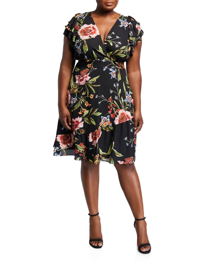 Plus Size Floral Crossover Dress
