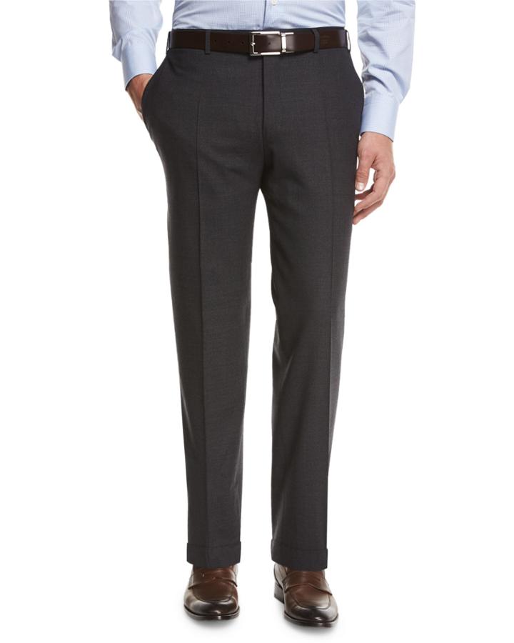 Melange Stretch-wool Trousers, Gray