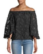Off-the-shoulder Clipped-embroidered Blouse