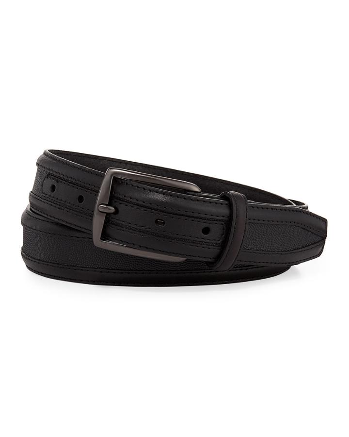 Men's Leather Dress Belt W/ Textured Inlay
