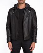 Men's Leather Moto Hooded Jacket With