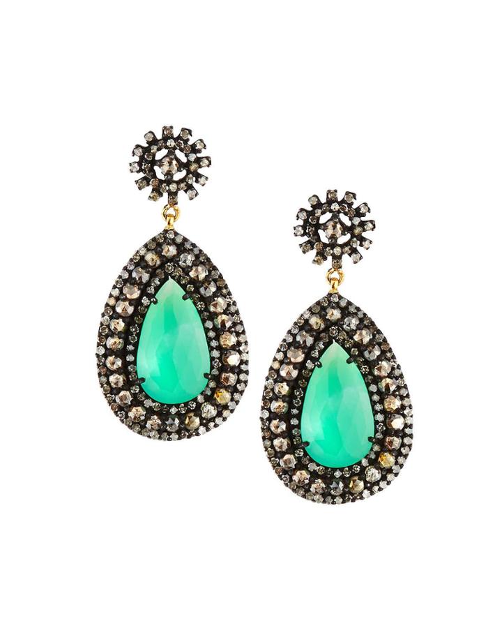 Chrysoprase Teardrop & Diamond Earrings