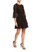 Flora Printed 3/4-sleeve Smocked-waist Dress