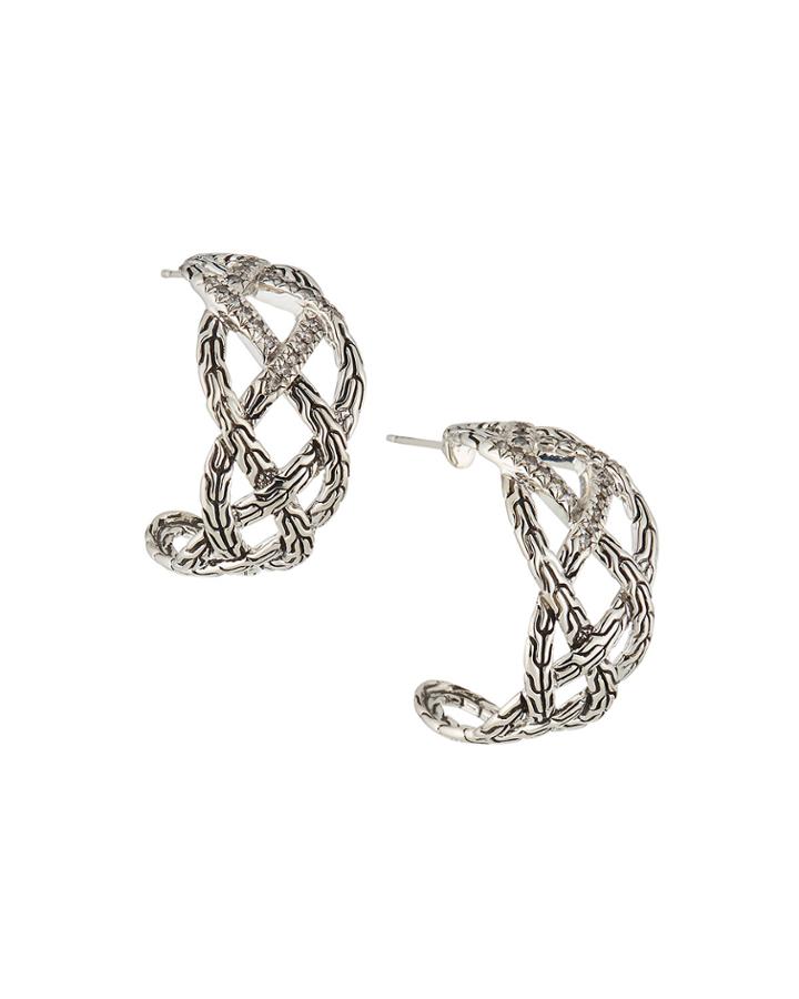 Woven Hoop Earrings W/ Diamonds