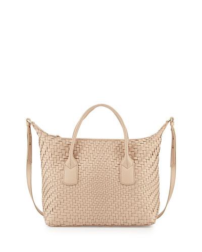 Lena Large Woven Leather Satchel Bag,