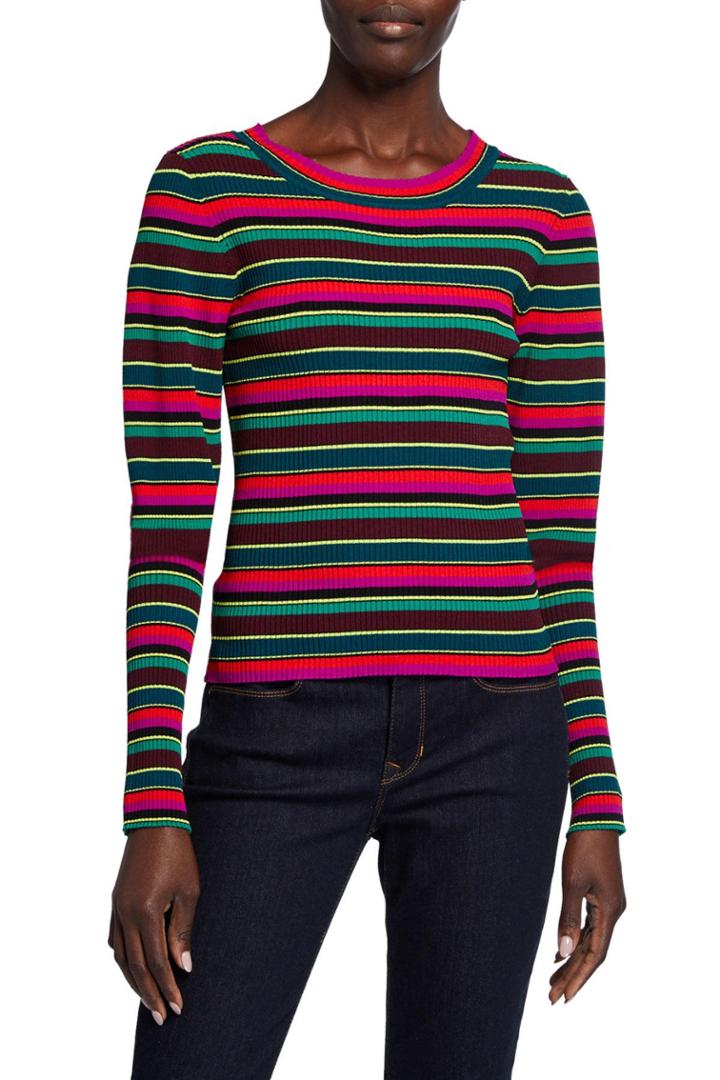 Striped Puff-sleeve Rib