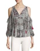 Cappy V-neck Cold-shoulder Printed Top