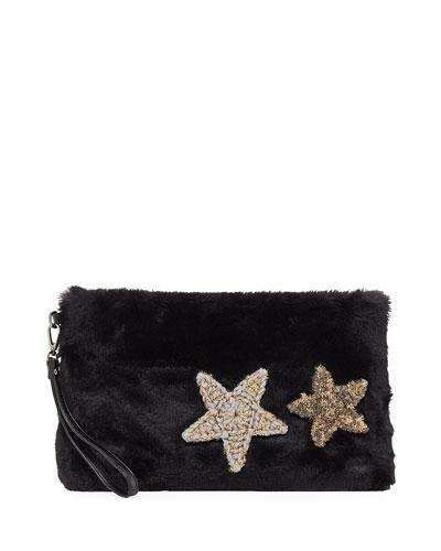 Star Patch Faux-fur Clutch Bag, Black