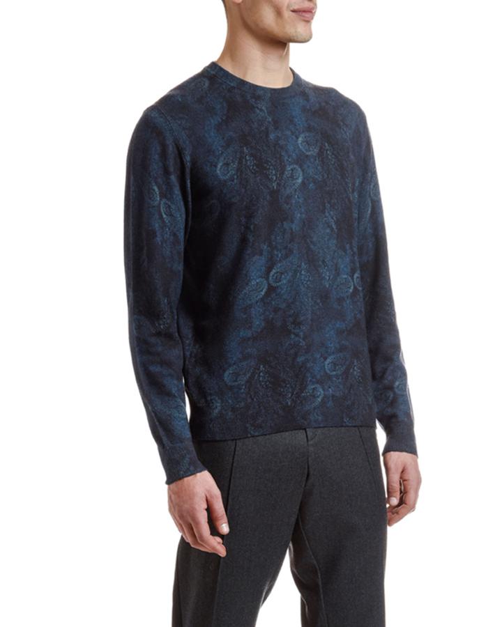 Men's Wool Paisley-print Crewneck