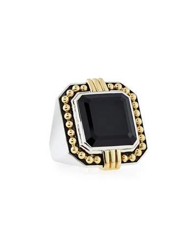 Deco Emerald-cut Black Spinel Statement Ring,