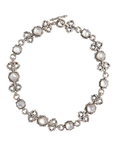 Aura Silver Scroll & Mother-of-pearl Station Necklace