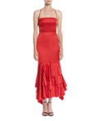 Doria Strappy-back Satin Apron Dress