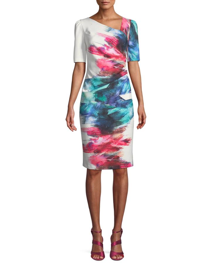 Watercolor Scuba Sheath Cocktail Dress