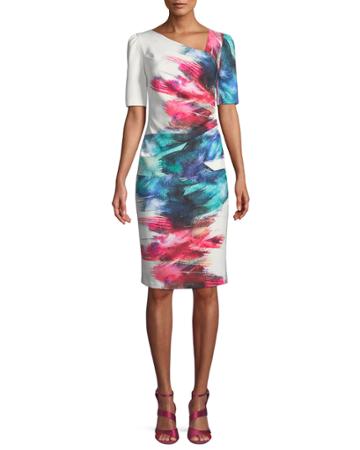 Watercolor Scuba Sheath Cocktail Dress