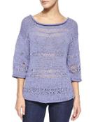 3/4-sleeve Exposed Knit Pullover