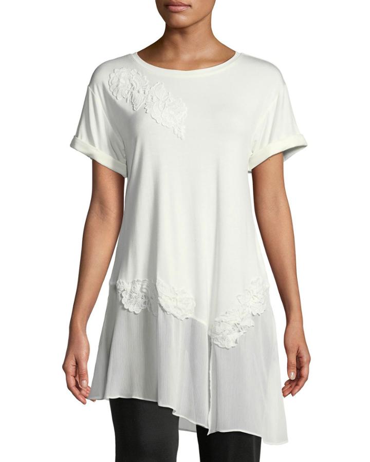 Woven-hem Tunic W/ Appliques