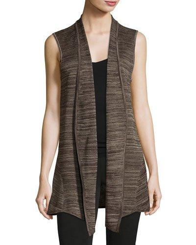 Striped Open-front Vest, Brown