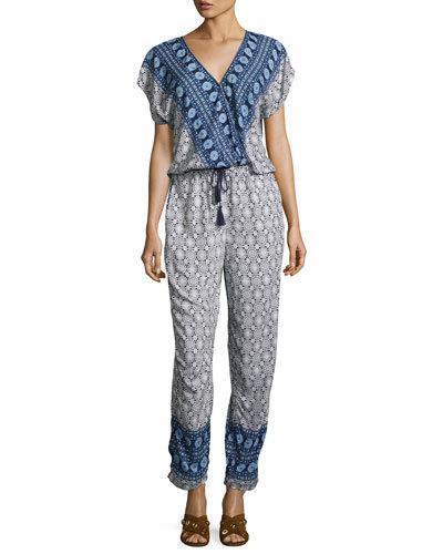 Printed Drawstring-waist Jumpsuit,