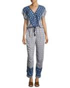Printed Drawstring-waist Jumpsuit,