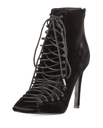 Ginny Open-toe Lace-up Bootie, Black