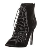 Ginny Open-toe Lace-up Bootie, Black