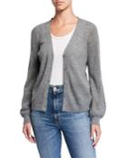 Cashmere Button-front Cardigan With Puffy