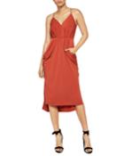 Sleeveless Faux-wrap Midi Dress W/ Front Pockets