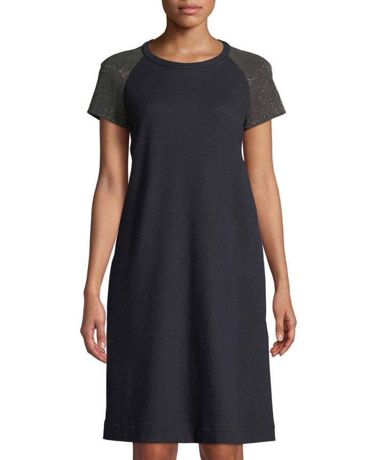 Monili-sleeve Wool-blend A-line Dress