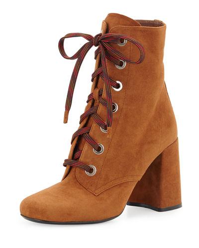 Suede Lace-up Block-heel Boot