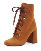 Suede Lace-up Block-heel Boot