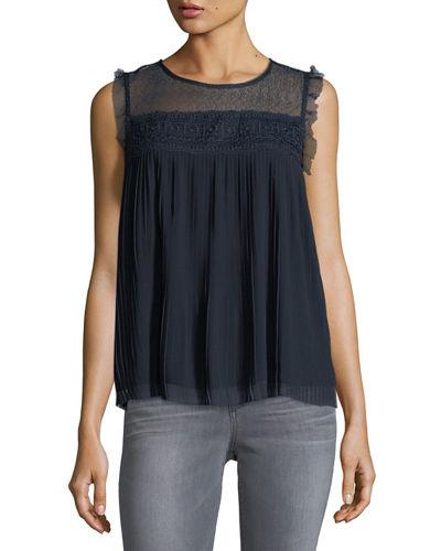 Lace-yoke Pleated Top