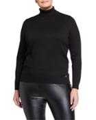 Plus Size Solid Long-sleeve Turtleneck Top
