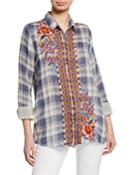 Caila Plaid Embroidered Button-front