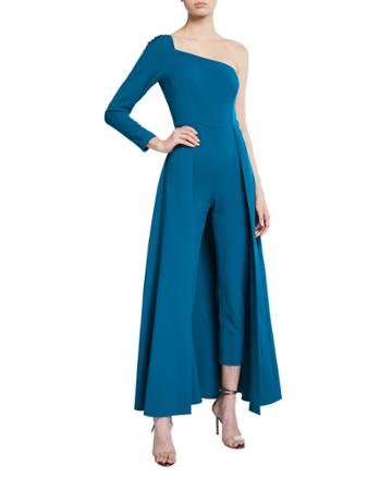 Rebecca One-shoulder Crepe Jumpsuit With