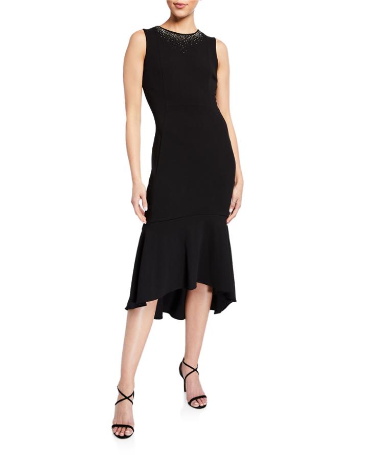 Hi-low Midi Dress With Hot Fix Neck