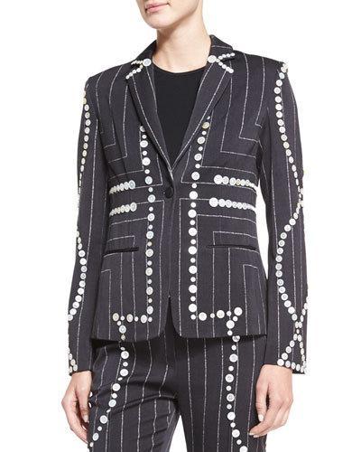Square Pinstripe Button-trimmed Blazer